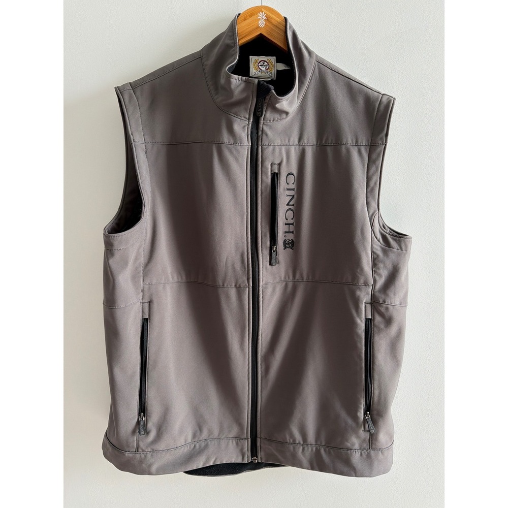 Cinch Mens Gray Bonded Softshell Fleece Lined Full Zip Vest Large